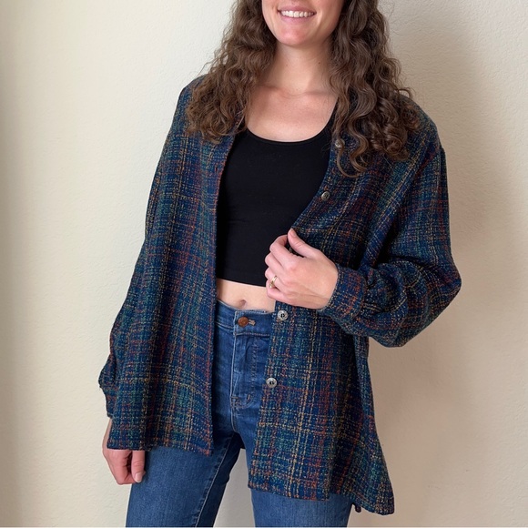 SOLD Vintage Blue Plaid Shacket - Picture 2 of 10